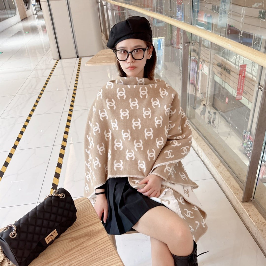 Chanel Fringed Motif Shawl — model