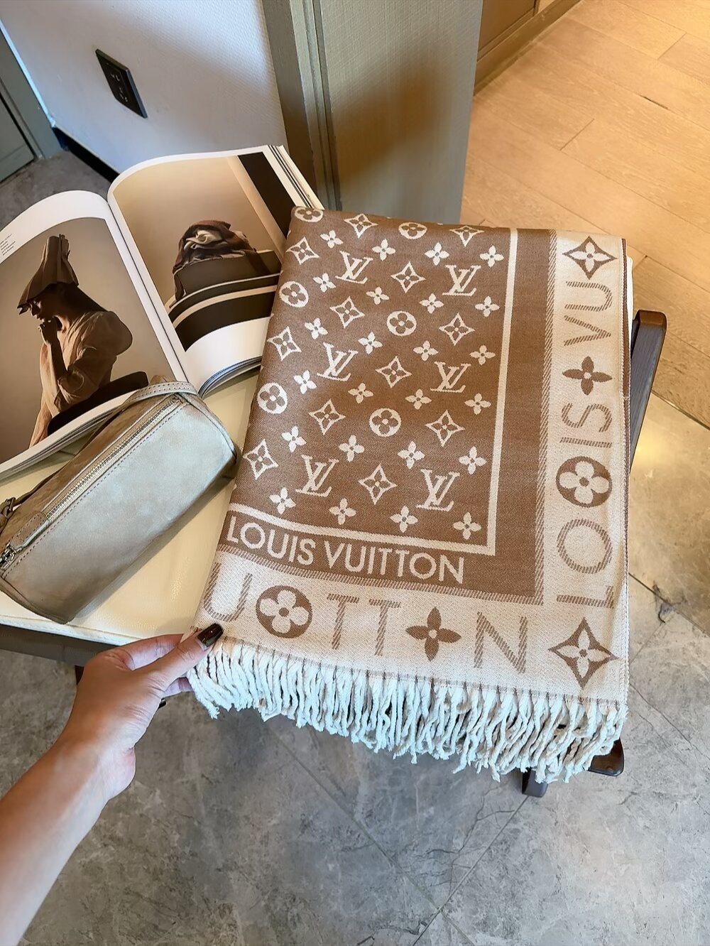 Louis Vuitton Monogram Fringe Scarf — front