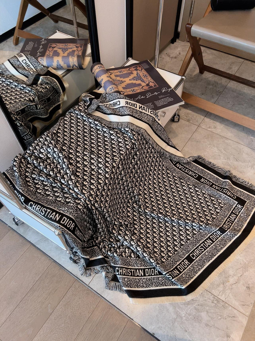 Dior Monogram Fringe Square Scarf — front