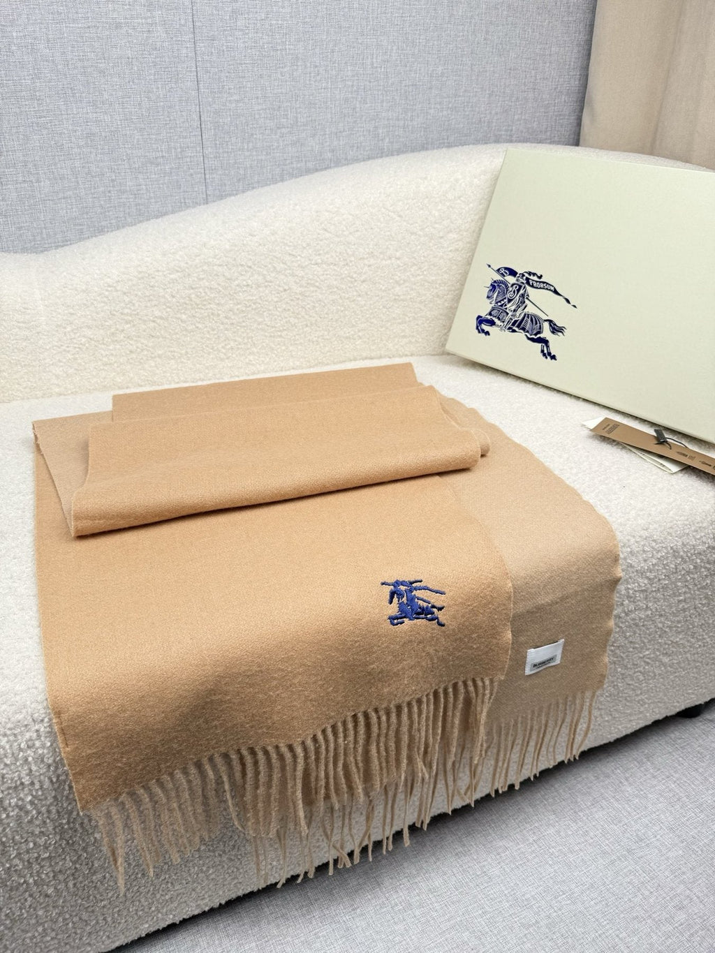 Burberry Embroidered Reversible Fringed Scarf — side