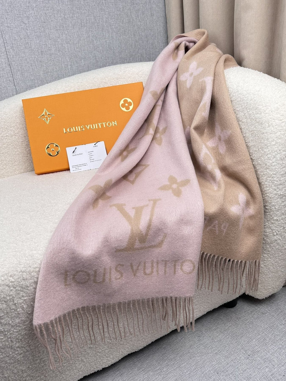 Louis Vuitton Monogram Fringed Scarf — front