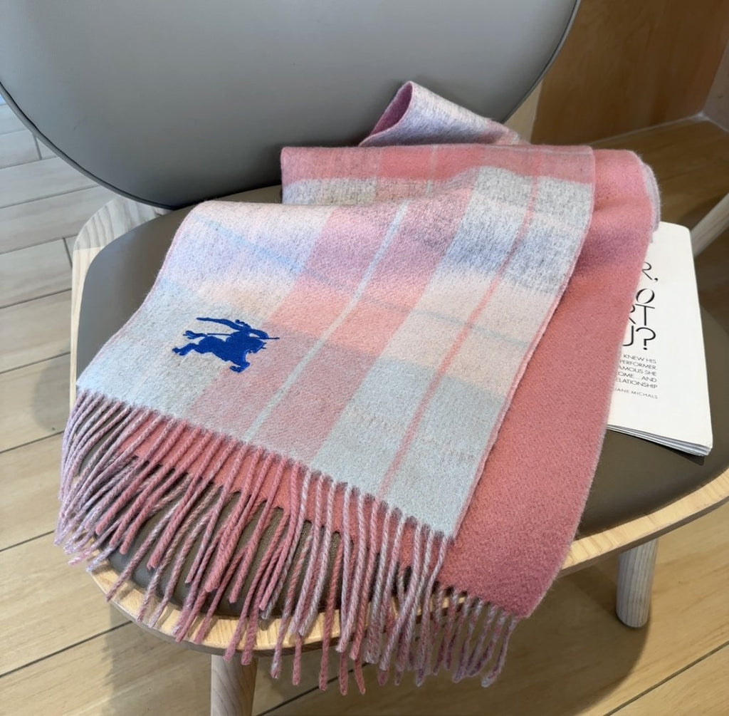 Burberry Reversible Plaid Fringed Scarf — front