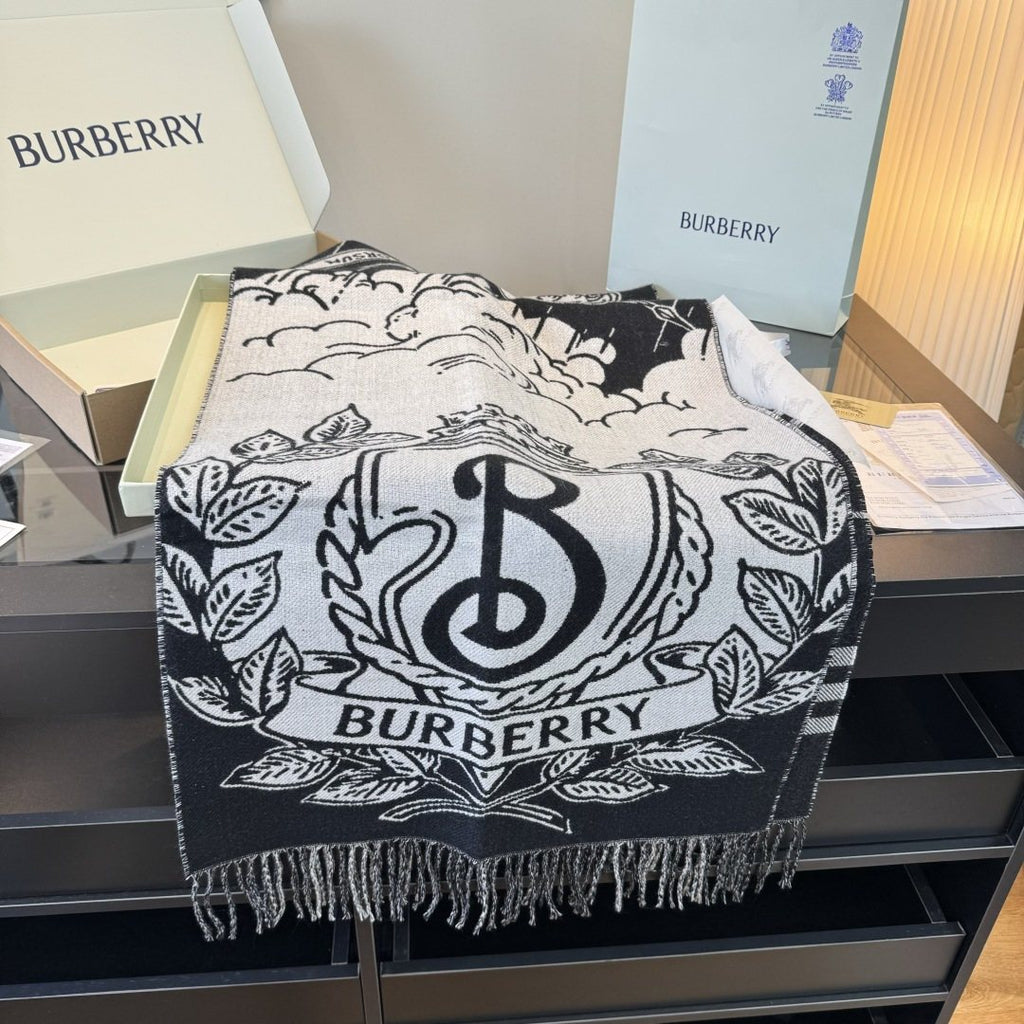 Burberry Equestrian Graphic Fringed Scarf — front