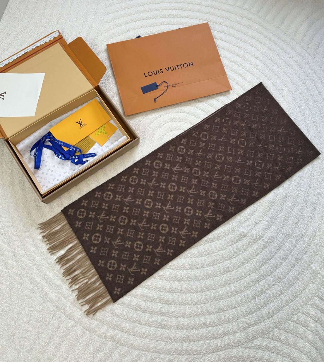 Louis Vuitton Reversible Monogram Fringed Scarf — front